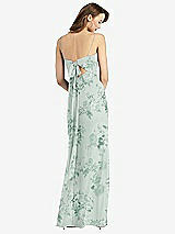 Alt View 3 Thumbnail - Mint Green Floral Tie-Back Cutout Trumpet Gown with Front Slit