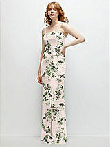 Rear View Thumbnail - Palm Beach Print Tie-Back Cutout Trumpet Gown with Front Slit