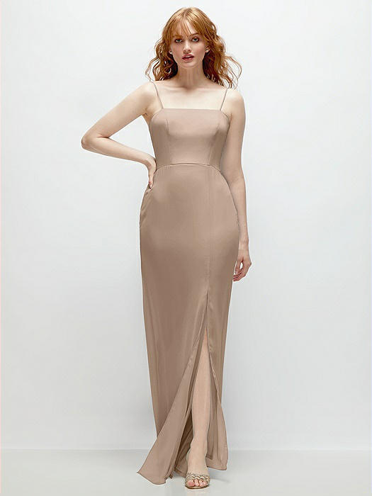 Tie-Back Cutout Trumpet Gown with Front Slit