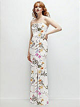 Rear View Thumbnail - Butterfly Botanica Ivory Tie-Back Cutout Trumpet Gown with Front Slit