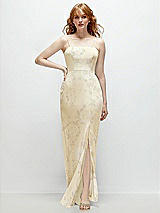 Front View Thumbnail - Butter Yellow Floral Tie-Back Cutout Trumpet Gown with Front Slit