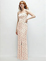 Rear View Thumbnail - Coquette Floral Print Tie-Back Cutout Trumpet Gown with Front Slit