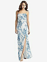 Alt View 2 Thumbnail - Cottage Rose Dusk Blue Tie-Back Cutout Trumpet Gown with Front Slit