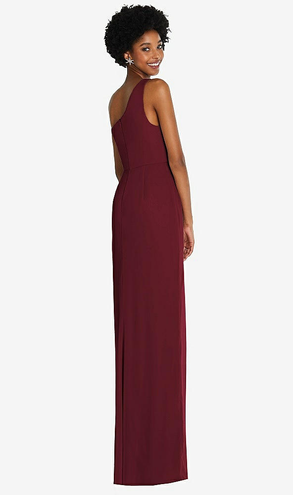 Back View - Cabernet One-Shoulder Chiffon Trumpet Gown