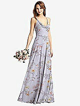 Front View Thumbnail - Butterfly Botanica Silver Dove Cowl Neck Criss Cross Back Maxi Dress