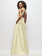 Rear View Thumbnail - Butter Yellow High-Neck Cutout Satin Dress with Pockets