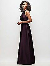 Side View Thumbnail - Deep Plum High-Neck Cutout Satin Dress with Pockets