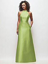 Front View Thumbnail - Mojito High-Neck Cutout Satin Dress with Pockets