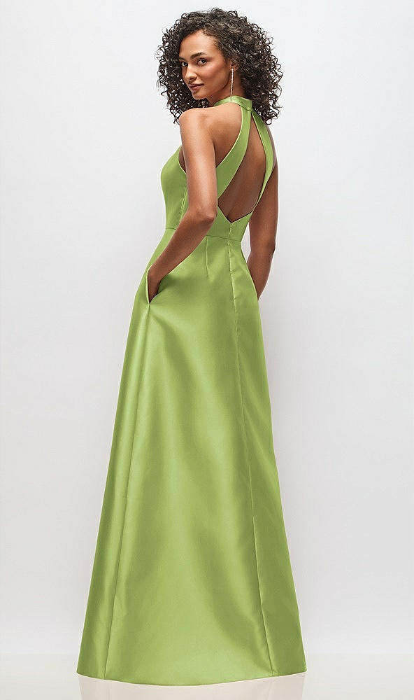Back View - Mojito High-Neck Cutout Satin Dress with Pockets