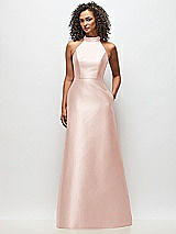 Front View Thumbnail - Blush High-Neck Cutout Satin Dress with Pockets