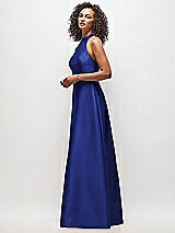 Side View Thumbnail - Cobalt Blue High-Neck Cutout Satin Dress with Pockets