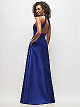 Rear View Thumbnail - Cobalt Blue High-Neck Cutout Satin Dress with Pockets