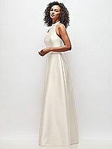 Side View Thumbnail - Ivory High-Neck Cutout Satin Dress with Pockets
