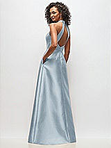 Rear View Thumbnail - Mist High-Neck Cutout Satin Dress with Pockets