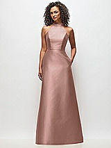 Front View Thumbnail - Neu Nude High-Neck Cutout Satin Dress with Pockets