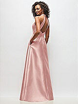 Rear View Thumbnail - Rose High-Neck Cutout Satin Dress with Pockets