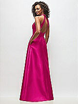 Rear View Thumbnail - Think Pink High-Neck Cutout Satin Dress with Pockets
