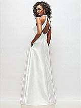 Rear View Thumbnail - White High-Neck Cutout Satin Dress with Pockets