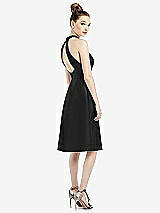 Rear View Thumbnail - Black High-Neck Open-Back Satin Cocktail Dress