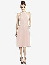 Front View Thumbnail - Blush High-Neck Open-Back Satin Cocktail Dress