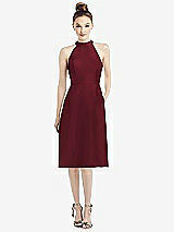 Front View Thumbnail - Cabernet High-Neck Open-Back Satin Cocktail Dress