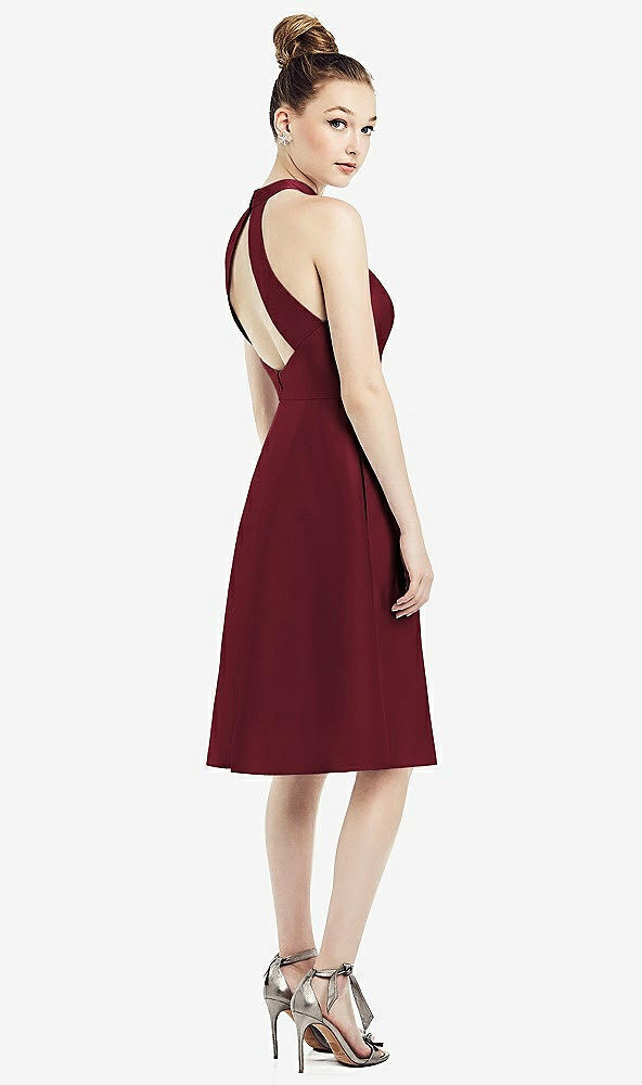 Back View - Cabernet High-Neck Open-Back Satin Cocktail Dress