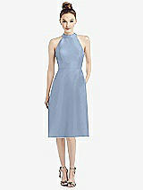 Front View Thumbnail - Cloudy High-Neck Open-Back Satin Cocktail Dress