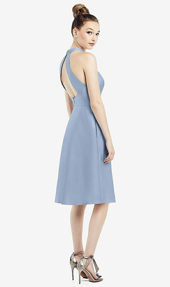 Back View - Cloudy High-Neck Open-Back Satin Cocktail Dress
