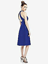 Rear View Thumbnail - Cobalt Blue High-Neck Open-Back Satin Cocktail Dress