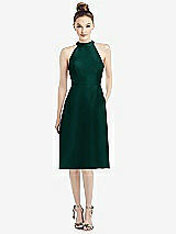 Front View Thumbnail - Evergreen High-Neck Open-Back Satin Cocktail Dress