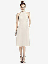 Front View Thumbnail - Ivory High-Neck Open-Back Satin Cocktail Dress