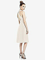 Rear View Thumbnail - Ivory High-Neck Open-Back Satin Cocktail Dress