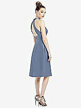 Rear View Thumbnail - Larkspur Blue High-Neck Open-Back Satin Cocktail Dress
