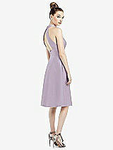 Rear View Thumbnail - Lilac Haze High-Neck Open-Back Satin Cocktail Dress