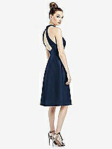 Rear View Thumbnail - Midnight Navy High-Neck Open-Back Satin Cocktail Dress