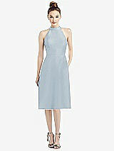 Front View Thumbnail - Mist High-Neck Open-Back Satin Cocktail Dress