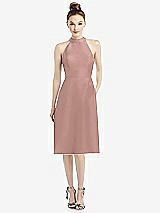 Front View Thumbnail - Neu Nude High-Neck Open-Back Satin Cocktail Dress