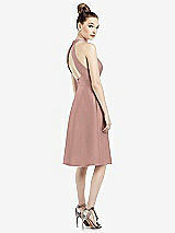 Rear View Thumbnail - Neu Nude High-Neck Open-Back Satin Cocktail Dress