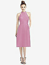 Front View Thumbnail - Powder Pink High-Neck Open-Back Satin Cocktail Dress