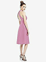 Rear View Thumbnail - Powder Pink High-Neck Open-Back Satin Cocktail Dress