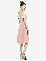 Rear View Thumbnail - Rose High-Neck Open-Back Satin Cocktail Dress