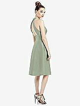 Rear View Thumbnail - Sage High-Neck Open-Back Satin Cocktail Dress
