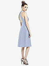 Rear View Thumbnail - Sky Blue High-Neck Open-Back Satin Cocktail Dress