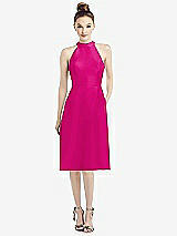 Front View Thumbnail - Think Pink High-Neck Open-Back Satin Cocktail Dress