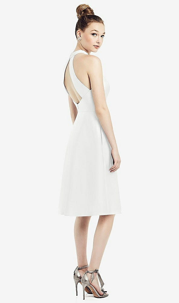 Back View - White High-Neck Open-Back Satin Cocktail Dress