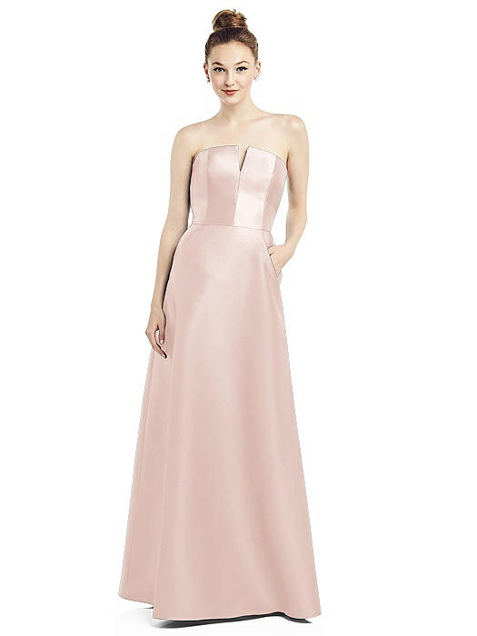 Strapless Notch Satin Gown with Pockets