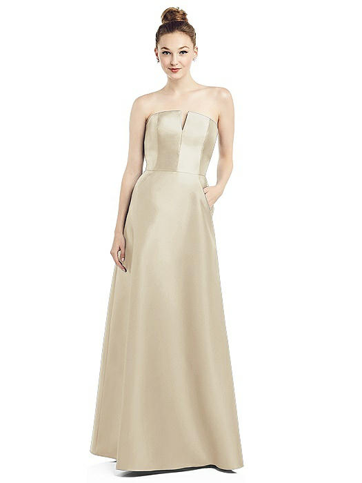 Strapless Notch Satin Gown with Pockets
