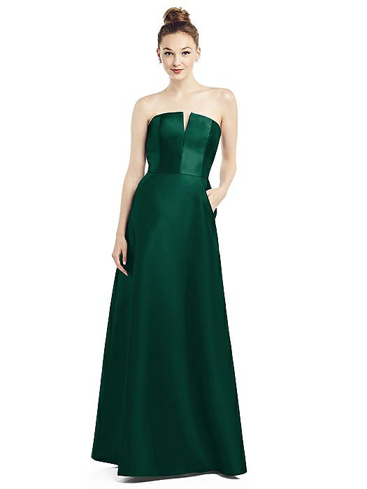 Strapless Notch Satin Gown with Pockets