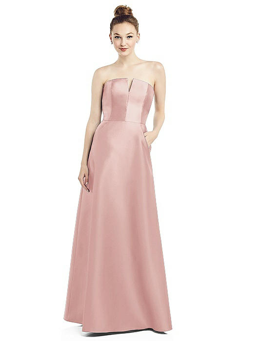 Strapless Notch Satin Gown with Pockets