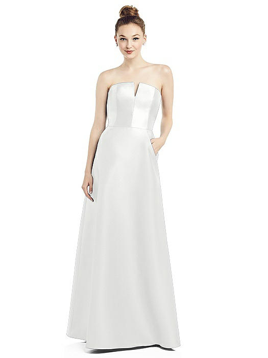 Strapless Notch Satin Gown with Pockets